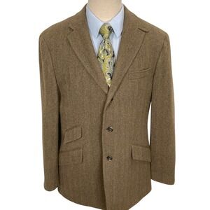 Polo Ralph Lauren Blazer Mens 40L Brown Herringbone Hack Tab Lambswool Italy